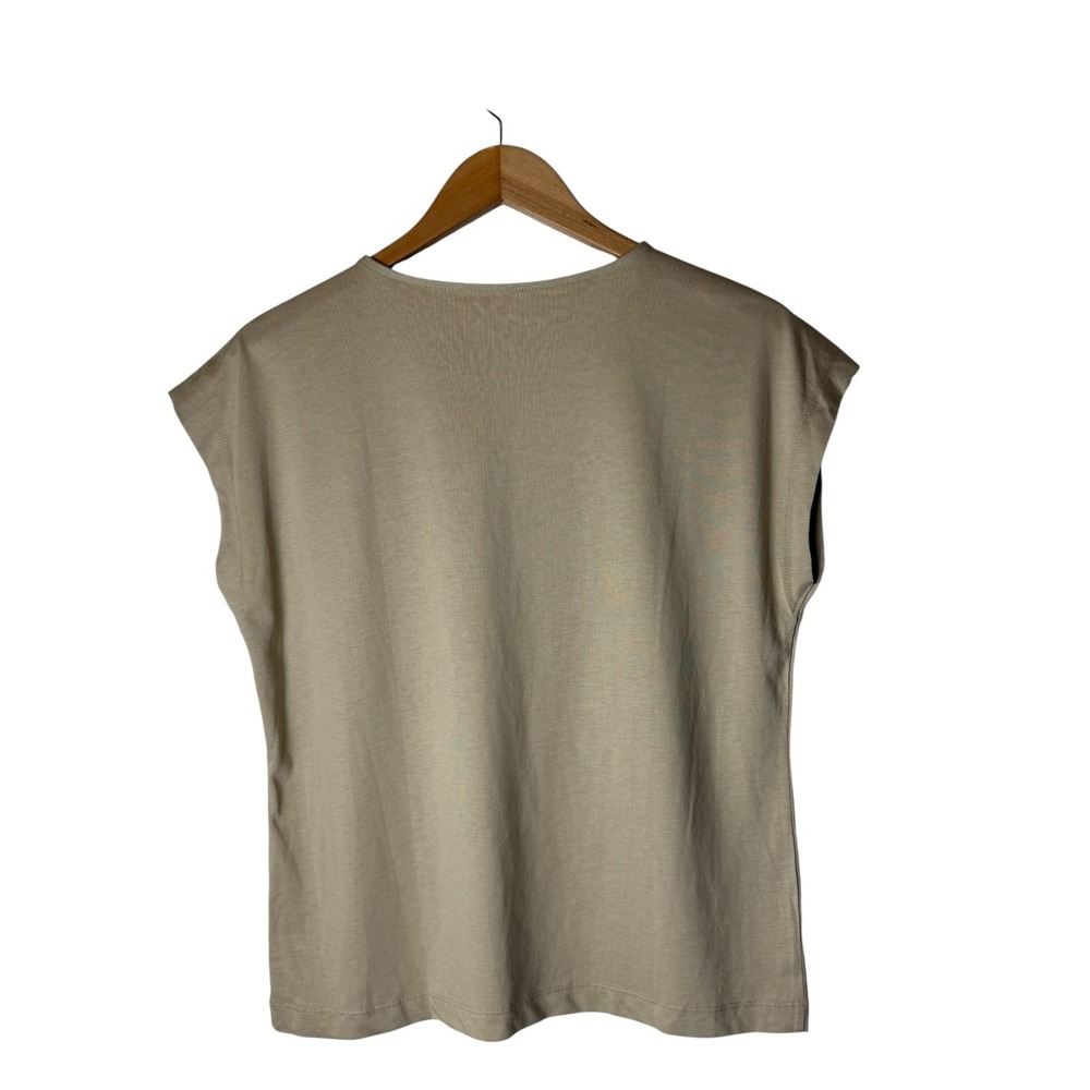 LOFT Knit Tee Women Medium Petite Tan Brown NWT Cap Sleeve Crew Neck Top Preppy - Picture 3 of 9